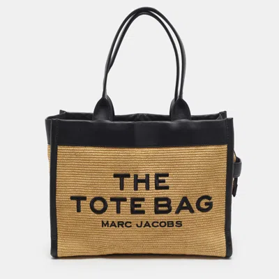 Pre-owned Marc Jacobs The Tote Large Black/beige Leather And Raffia Tote
