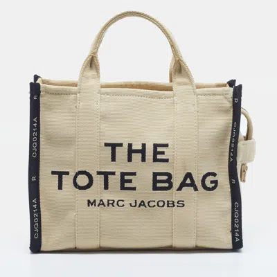 Pre-owned Marc Jacobs The Tote Medium Beige/black Canvas Tote In Sand