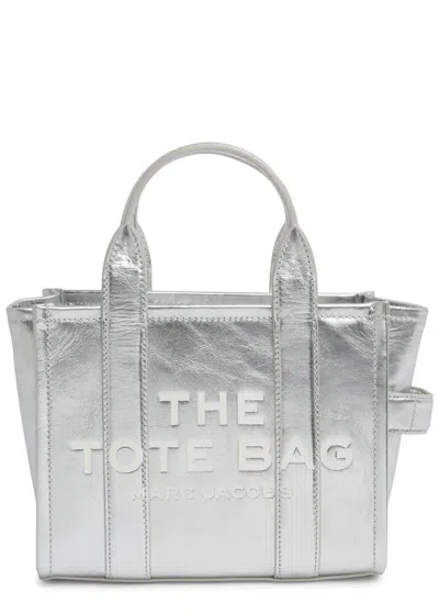 Marc Jacobs The Tote Small Metallic Leather Tote In Metallic Silver