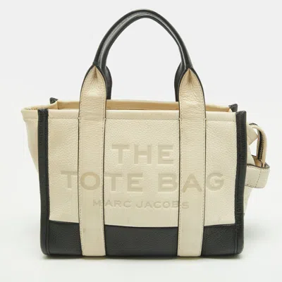 Pre-owned Marc Jacobs The Tote Small Off White/black Leather Bag
