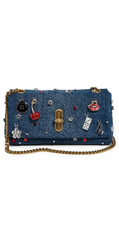 Marc Jacobs The Trinket Charm Denim Dual Chain Mini Bag Medium Wash Multi In Blue