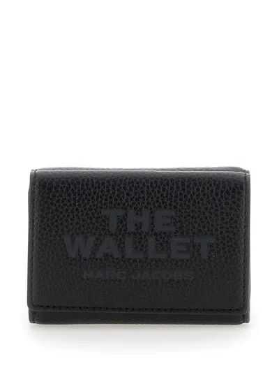 Marc Jacobs The Wallet Trifold Black Wallet With Engraved Logo On The Front In Hammered Leather Woman