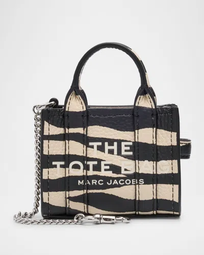 Marc Jacobs The Zebra Leather Nano Tote Charm In Blackwhite