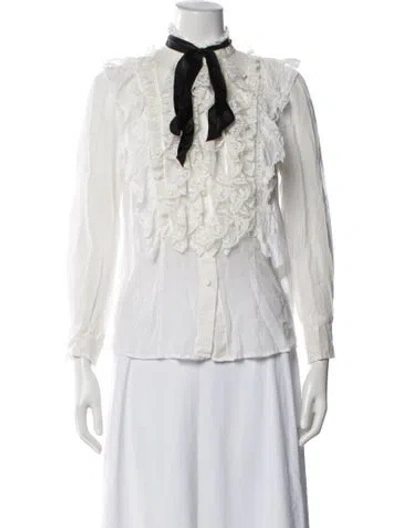 Pre-owned Marc Jacobs Tie Neck Long Sleeve Blouse In White