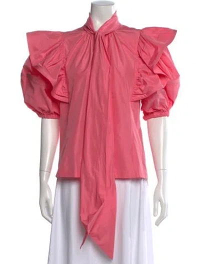 Pre-owned Marc Jacobs Tie Neck Short Sleeve Blouse In Pink