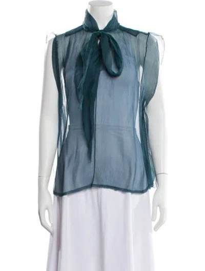 Pre-owned Marc Jacobs Tie Neck Sleeveless Blouse In Blue