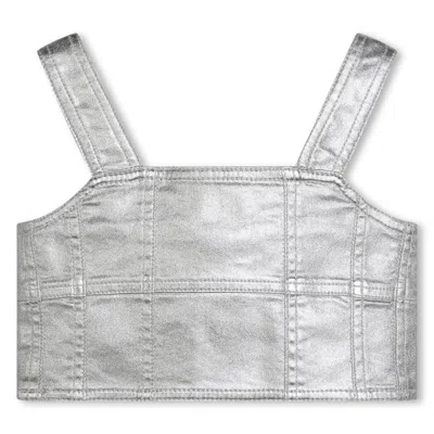 Marc Jacobs Kids' Metallic-finish Panelled Crop Top In Grey