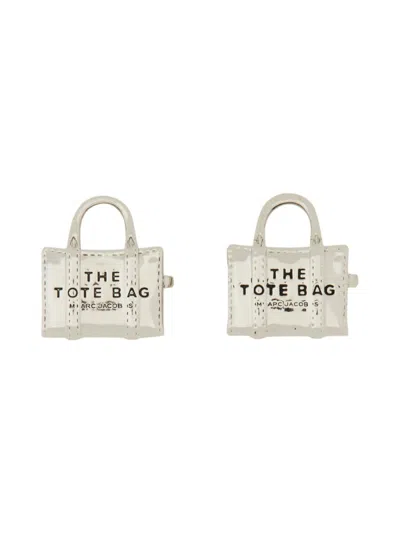 Marc Jacobs Tote Bag Logo Engraved Stud Earrings In Silver