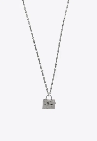 Marc Jacobs Tote Bag Pendant Brass Necklace In Silver