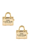 Marc Jacobs Tote Bag Stud Earrings In Light Antique Gold