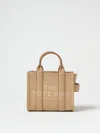 Marc Jacobs 'the Mini Tote' Beige Tote Bag With Logo Lettering On The Front In Grained Leather Woman In Beige