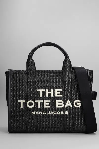 Marc Jacobs Medium Black Raffia Tote Handbag With White Logo For Women