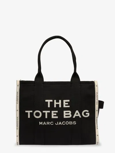 Marc Jacobs Traveler Tote Canvas Shopping Bag With Logo On The Front In Black