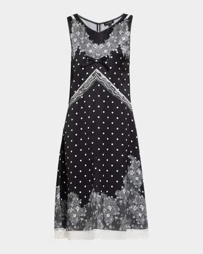 Marc Jacobs Polka Dot Lace-detail Midi Dress In Black