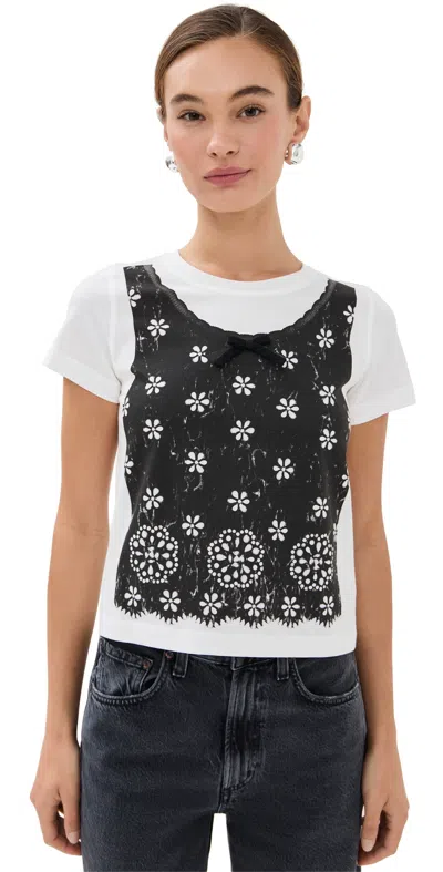MARC JACOBS TROMPE L'OEIL EYELET SLIM TEE WHITE MULTI