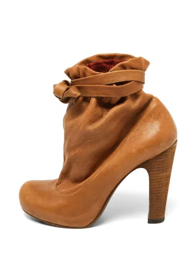 Pre-owned Marc Jacobs Vintage Ankle-wrap Leather Ankle Boots In Brown
