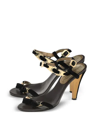 Pre-owned Marc Jacobs Vintage Bow-embellished Ankle-strap Sandals In Black