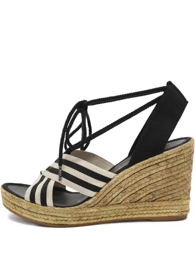 Pre-owned Marc Jacobs Vintage Dani Striped Wedge Espadrilles In Black