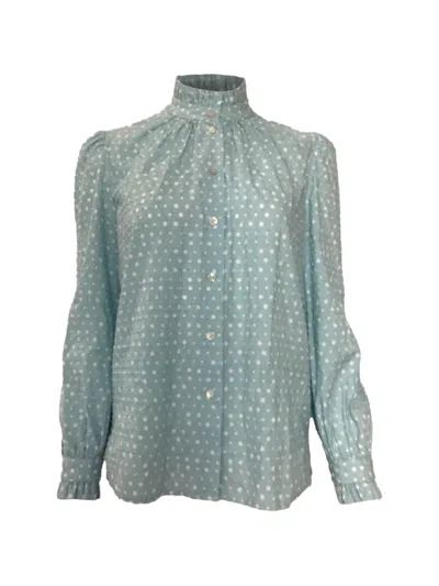Pre-owned Marc Jacobs Vintage Polka-dot Ruffled Blouse In Blue
