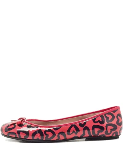 Pre-owned Marc Jacobs Vintage  Heart-print Leather Ballet Flats In Pink