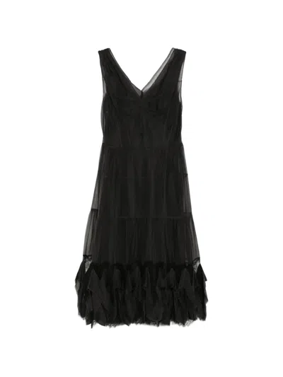 Pre-owned Marc Jacobs Vintage Ruffled Silk Dress In Black