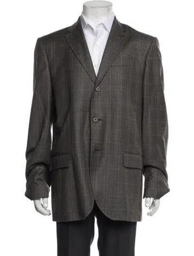 Pre-owned Marc Jacobs Virgin Wool Plaid Print Blazer In Brown