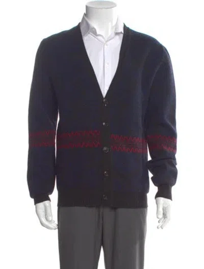 Pre-owned Marc Jacobs Virgin Wool Printed Cardigan In Blue