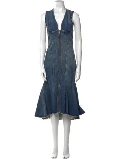Pre-owned Marc Jacobs V-neck Long Dress In Blue
