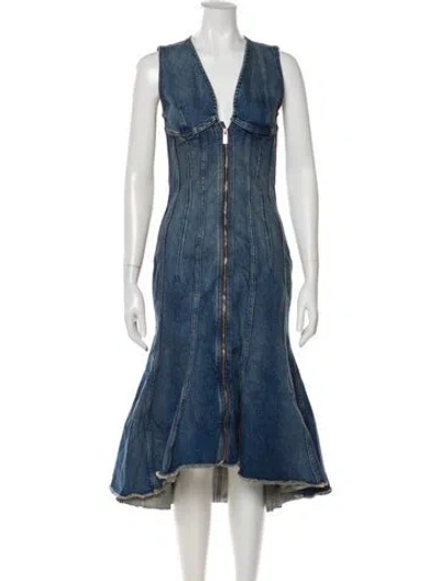 Pre-owned Marc Jacobs V-neck Midi Length Dress W/ Tags In Blue