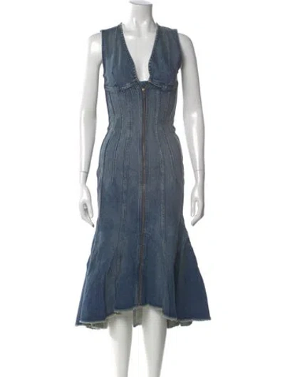 Pre-owned Marc Jacobs V-neck Midi Length Dress W/ Tags In Blue