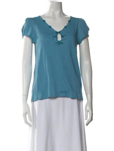 Pre-owned Marc Jacobs V-neck Short Sleeve Top In Blue