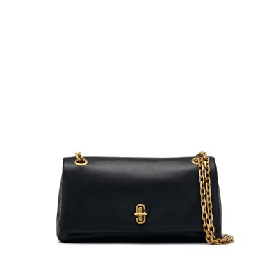 Marc Jacobs The Dual Chain Black Shoulder Bag With Back Logo Embossed In Leather Woman