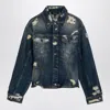 Marc Jacobs Distressed Denim Jacket With Collar And Stitching In Blue