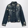 Marc Jacobs Distressed Denim Jacket With Collar And Stitching In Blue