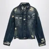 Marc Jacobs Distressed Denim Jacket With Collar And Stitching In Blue