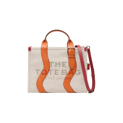 Pre-owned Marc Jacobs Wavy Canvas Medium Tote Bag 'beige/orange' | Tan | Women's Size Onesize In Brown
