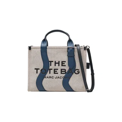 Pre-owned Marc Jacobs Wavy Canvas Medium Tote Bag 'ivory/navy' | White | Women's Size Onesize