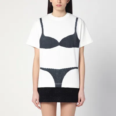 MARC JACOBS MARC JACOBS WHITE TROMPE 'OEIL T SHIRT WITH LINGERIE PRINT