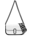 MARC JACOBS WHITE LEATHER SHOULDER HANDBAG WITH SILVER-TONE LOGO PLAQUE AND SINGLE CHAIN-LINK TOP HANDLE
