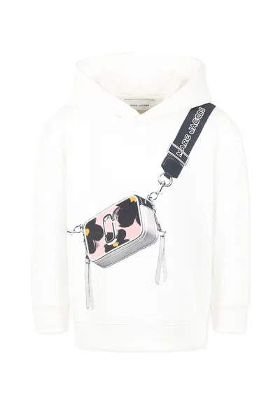 Marc Jacobs Kids' White Sweatshirt For Girl With Bag Print