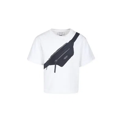 Marc Jacobs Kids' White T-shirt For Boy With Belt Bag Print In Bianco