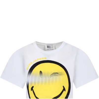 Marc Jacobs Kids' White T-shirt For Girl With Smiley And Logo In Bianco