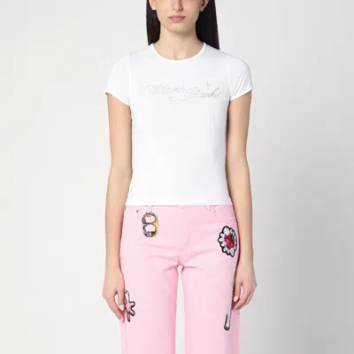 MARC JACOBS MARC JACOBS  WHITE T-SHIRT WITH LOGO AND MICRO CRYSTALS
