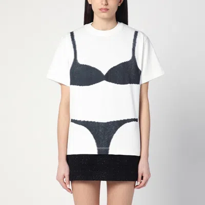 MARC JACOBS WHITE TROMPE L''OEIL T-SHIRT WITH LINGERIE PRINT