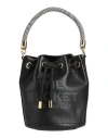 Marc Jacobs The Leather Bucket Black Handbag With Drawstring And Front Logo In Hammered Leather In Black