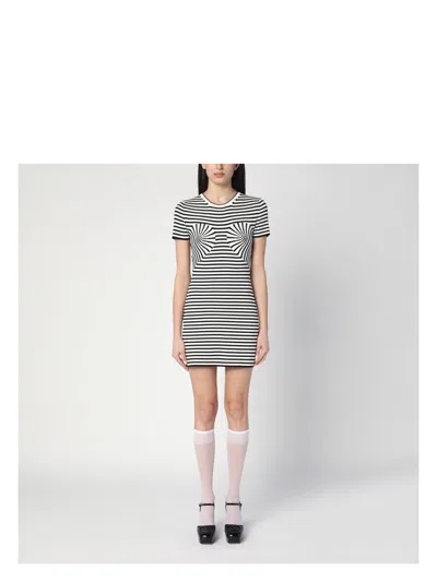 MARC JACOBS WOMEN'S BLACK/WHITE STRIPED RIBBED MINI DRESS