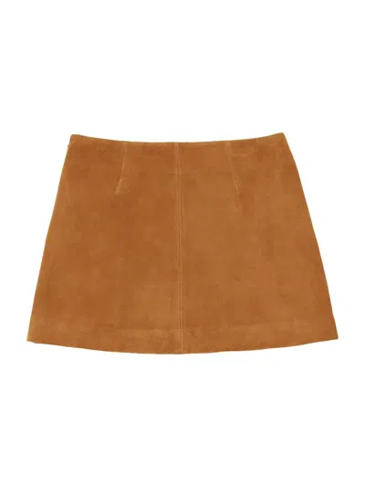Marc Jacobs Women's Box Pleat A-line Suede Miniskirt In Brown