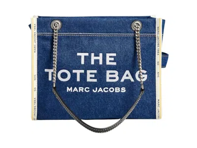 Pre-owned Marc Jacobs Women's  The Denim Chain Medium Tote Bag In Dark Wash In Blue