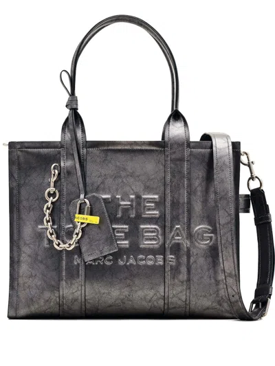 Pre-owned Marc Jacobs Women's  The Large Metallic Distressed Leather Tote Bag In Grey