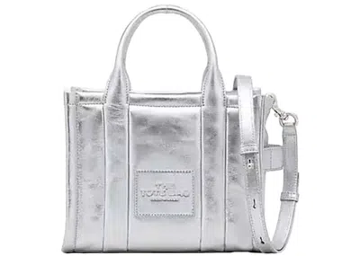 Pre-owned Marc Jacobs Women's  The Metallic Leather Small Tote Bag In Silver